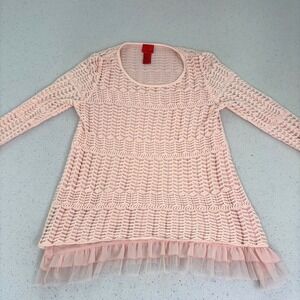 Coquette Lace Tunic Top Pink Sheer Crochet Ruffle Long Sleeve Boho Fairycore XL